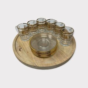 Beautiful Vintage 6 Piece Coffee Set. Glass with Gold Embellishment. Italian